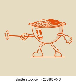 Barbeque Grill Character, Retro Mascot Character