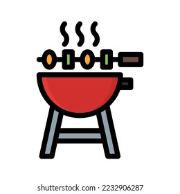 Barbeque grill icon with lineal color style vector