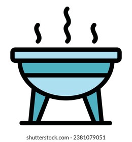 Barbeque grill icon outline vector. Cook picnic. Fire meat color flat