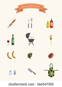 Barbeque and grill icons set