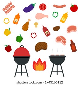 barbeque  grill and ingredient, meat and vegetables for cooking barbeque