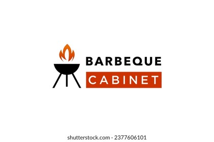 barbeque grill logo with flame vector and exterior kitchen illustration