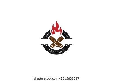 barbeque grill logo in flat vector emblem badge design