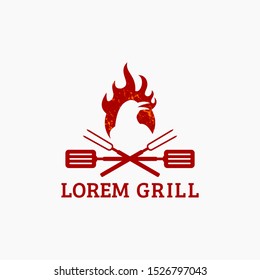 Barbeque grill red raven logo design vector. Isolated on white background