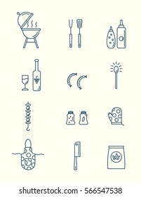 Barbeque and grill tools. Line icons