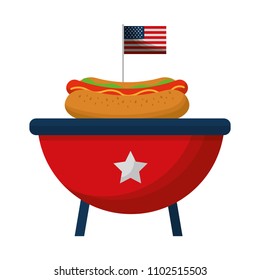 barbeque grill with USA flag and hot dog