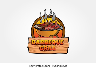 Barbeque Grill Vector Logo Illustration. Complex and modern  Barbeque grill Logo Template. This could be used in barbecue stations, outdoor bbq, grill, restaurants and etc.