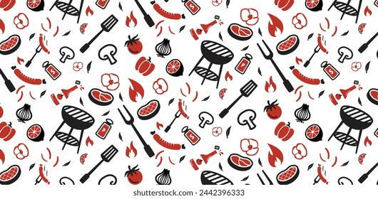 barbeque icon seamless pattern background, barbecue wallpaper, bbq cute repeat retro style