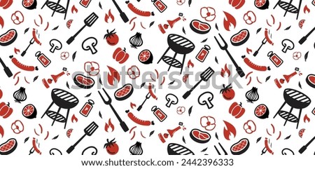 barbeque icon seamless pattern background, barbecue wallpaper, bbq cute repeat retro style