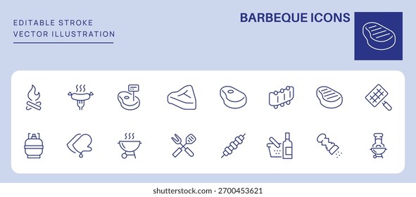 Grillsymbole. Bearbeitbarer Strich. Satz von Symbolen für dünne Linien.	