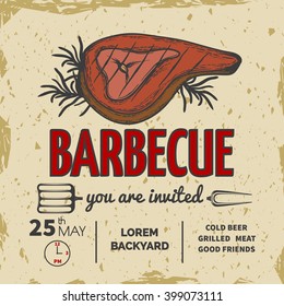 Barbeque invitation card on the old-paper background.