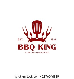 barbeque king logo.combination of king's crown with a spatula and grilling fork