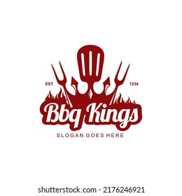 barbeque king logo.combination of king's crown with a spatula and grilling fork