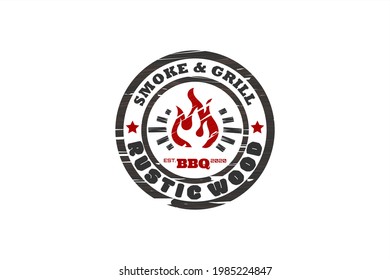 Barbeque Label Stamp Logo design vector. Vintage Retro Rustic BBQ Grill, Barbecue. 