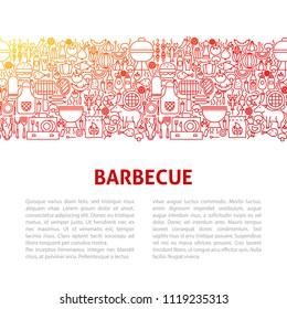 Barbeque Line Design Template. Vector Illustration of Outline Banner.
