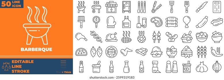 Barbeque Line Editable Icons set. Vector illustration in modern thin line style of barbeque icons: Grill, Bbq, Barbecue, Oven, Barbeque, etc