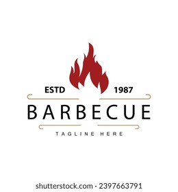 Barbeque logo design bar restaurant hot grill fire logo and spatula simple illustration