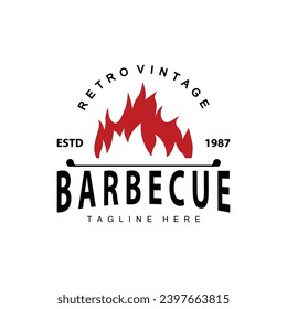 Barbeque Logo Design Bar Restaurant Hot Grill Logo und Spatel einfache Illustration