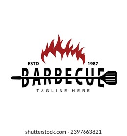 Barbeque logo design bar restaurant hot grill fire logo and spatula simple illustration