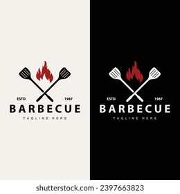 Logo de Barbeque bar restaurante grill caliente logotipo de incendio y espátula simple ilustración