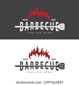 Barbeque logo design bar restaurant hot grill fire logo and spatula simple illustration