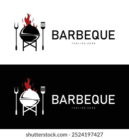 Barbeque logo design bar restaurant hot grill fire logo and spatula simple illustration