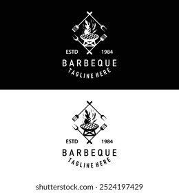 Barbeque logo design bar restaurant hot grill fire logo and spatula simple illustration