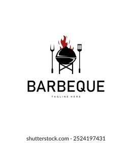 Barbeque logo design bar restaurant hot grill fire logo and spatula simple illustration