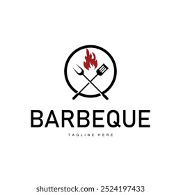 Barbeque logo design bar restaurant hot grill fire logo and spatula simple illustration