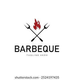 Barbeque logo design bar restaurant hot grill fire logo and spatula simple illustration