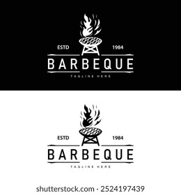 Barbeque logo design bar restaurant hot grill fire logo and spatula simple illustration