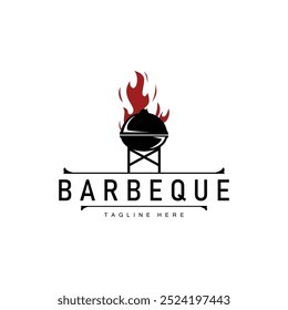 Barbeque logo design bar restaurant hot grill fire logo and spatula simple illustration