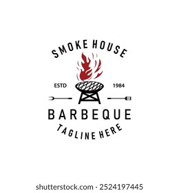 Barbeque logo design bar restaurant hot grill fire logo and spatula simple illustration