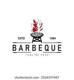 Barbeque logo design bar restaurant hot grill fire logo and spatula simple illustration