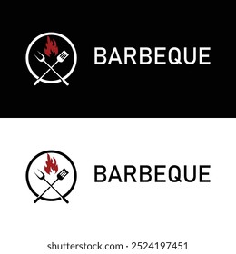 Barbeque logo design bar restaurant hot grill fire logo and spatula simple illustration