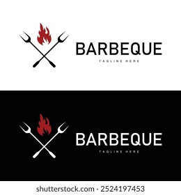 Barbeque logo design bar restaurant hot grill fire logo and spatula simple illustration