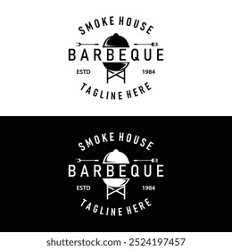 Barbeque logo design bar restaurant hot grill fire logo and spatula simple illustration