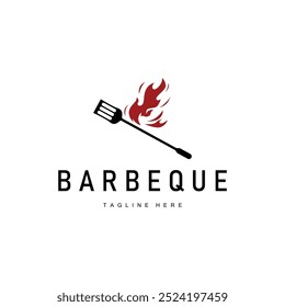 Barbeque logo design bar restaurant hot grill fire logo and spatula simple illustration