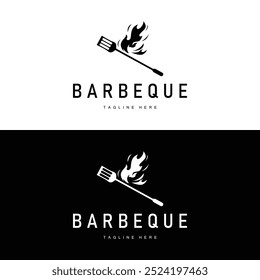 Barbeque logo design bar restaurant hot grill fire logo and spatula simple illustration