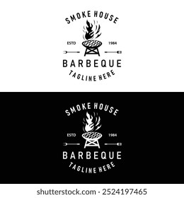 Barbeque logo design bar restaurant hot grill fire logo and spatula simple illustration