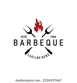 Barbeque logo design bar restaurant hot grill fire logo and spatula simple illustration