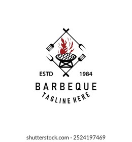 Barbeque logo design bar restaurant hot grill fire logo and spatula simple illustration