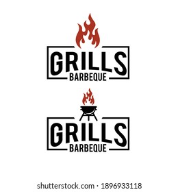 Barbeque logo design. grill food, fire, and spatula concept template Vector flat illustration