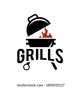 Barbeque logo design. grill food, fire, and spatula concept template Vector flat illustration