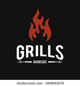 Barbeque logo design. grill food, fire, and spatula concept template Vector flat illustration