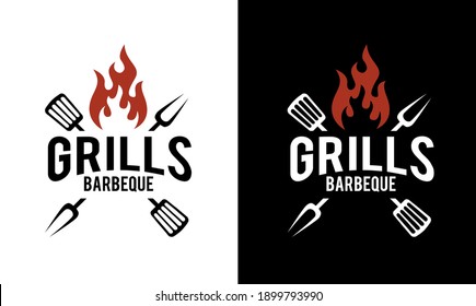 Barbeque Logo Design Grill Food Fire Stock Vector (Royalty Free ...