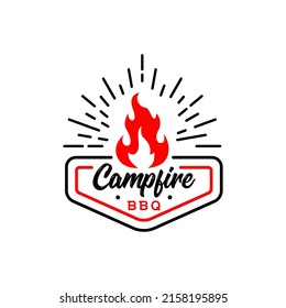 barbeque logo design. Grill food. Fire and badge logo. Campfire logo