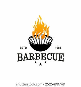 Barbeque logo design. grill food, fire, and spatula concept template Vector flat illustration