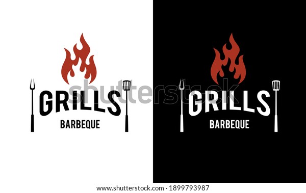 Barbeque Logo Design Grill Food Fire And Spatula Concept Template 