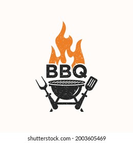 Barbeque logo design with two sepatulas grill fire and spatula 